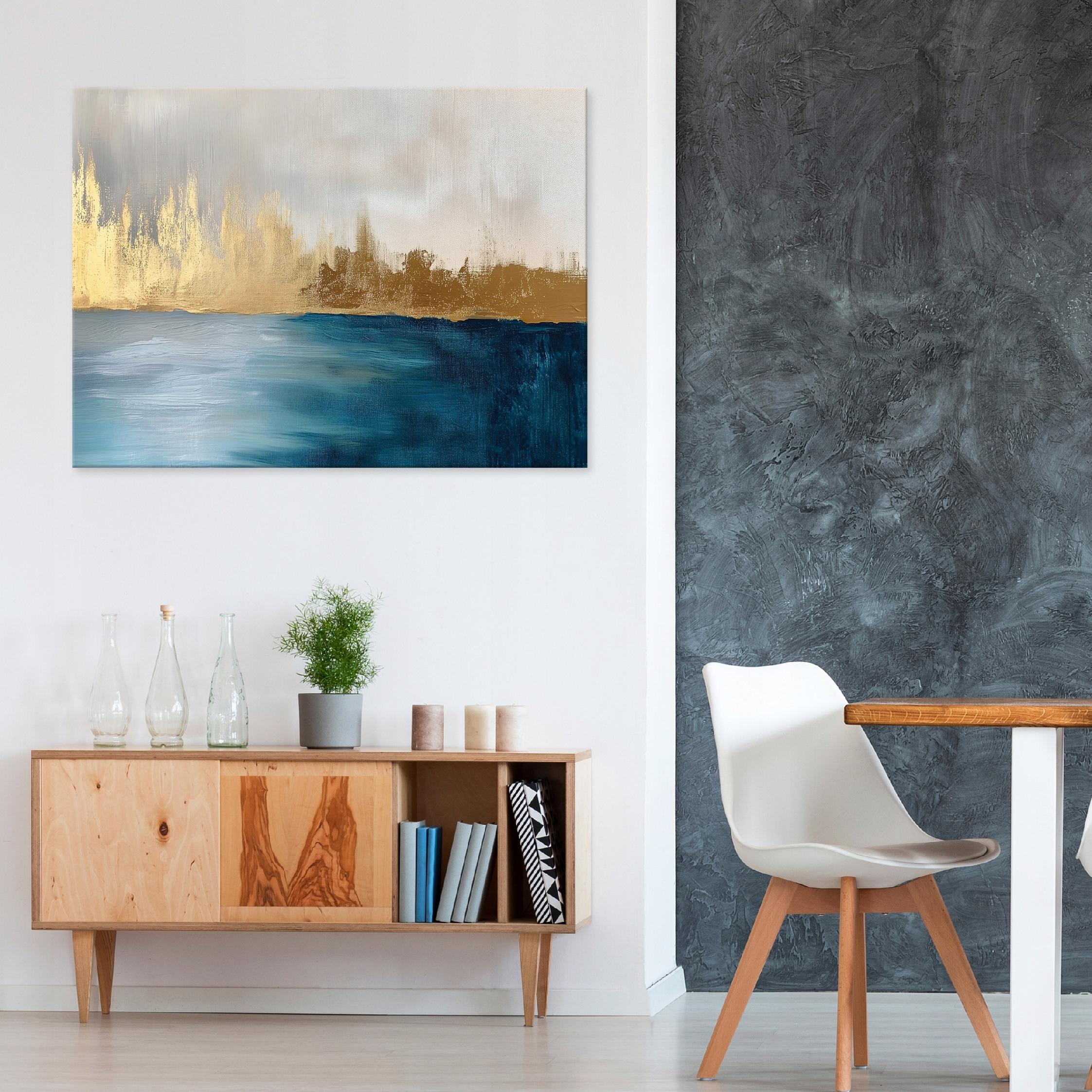 Tableau Deco abstrait or gris moderne 100x70 cm xxl Impression sur toile décoration murale intissée pour salon chambre cuisine - 2