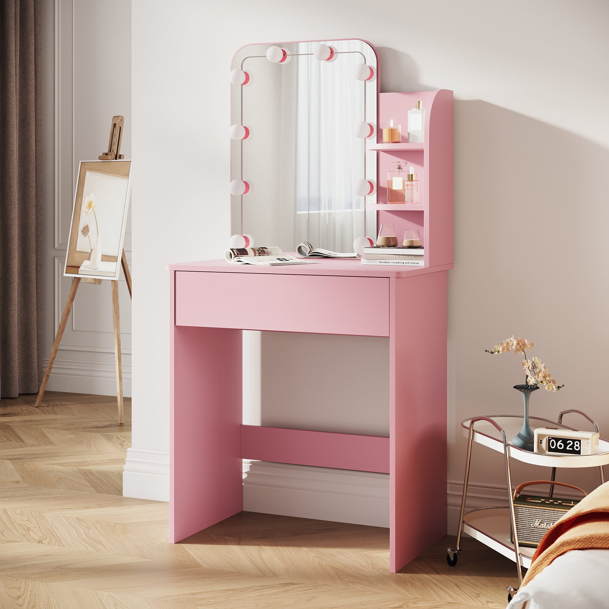 Tavolo Da Trucco Con Cassetto SIRHONA - Scrivania Toeletta Bianca 80x40x77 Cm, 6 Partizioni, Senza Specchio