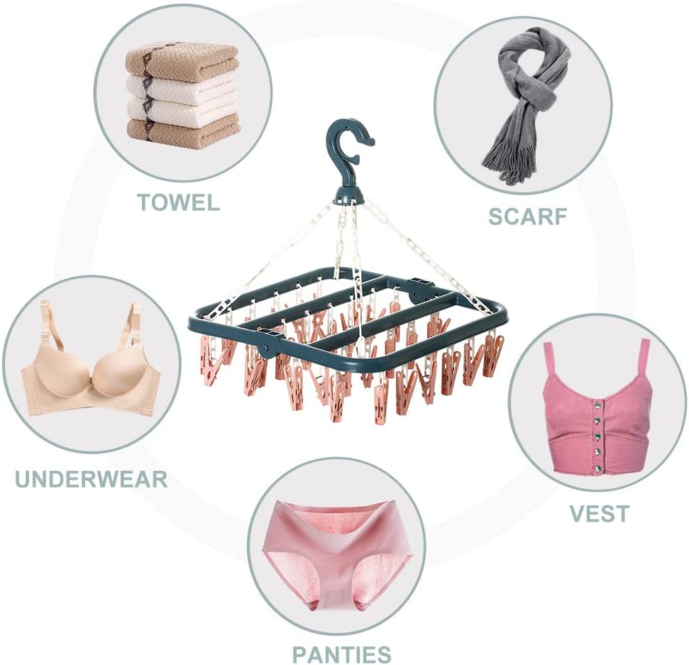 Cabide de plástico para secar meias, com 32 clipes, adequado para roupa ...