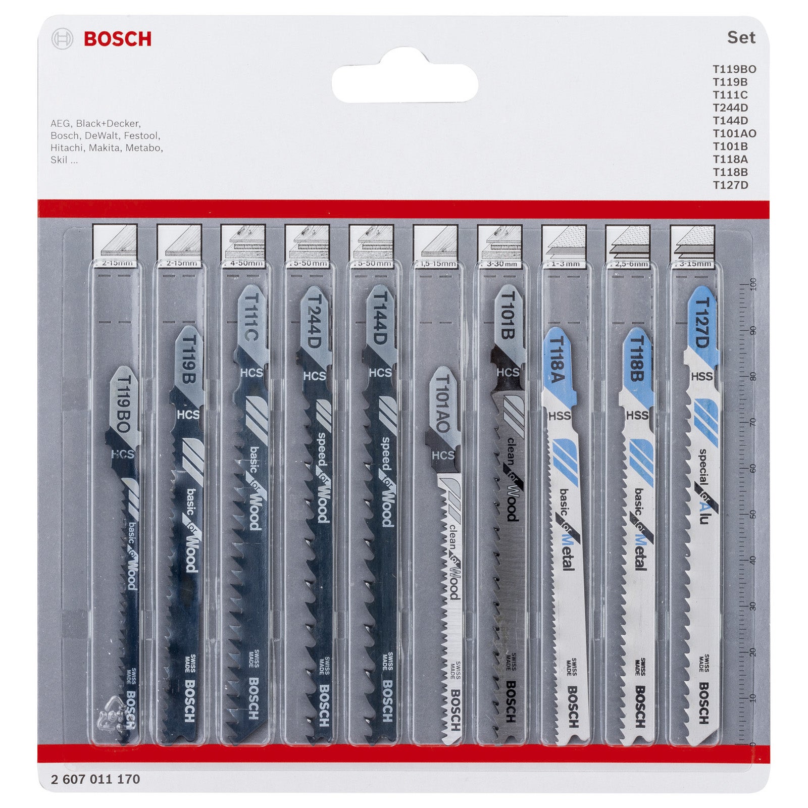 Jeu de 10 lames de scie sauteuse Basic Bois et Métal