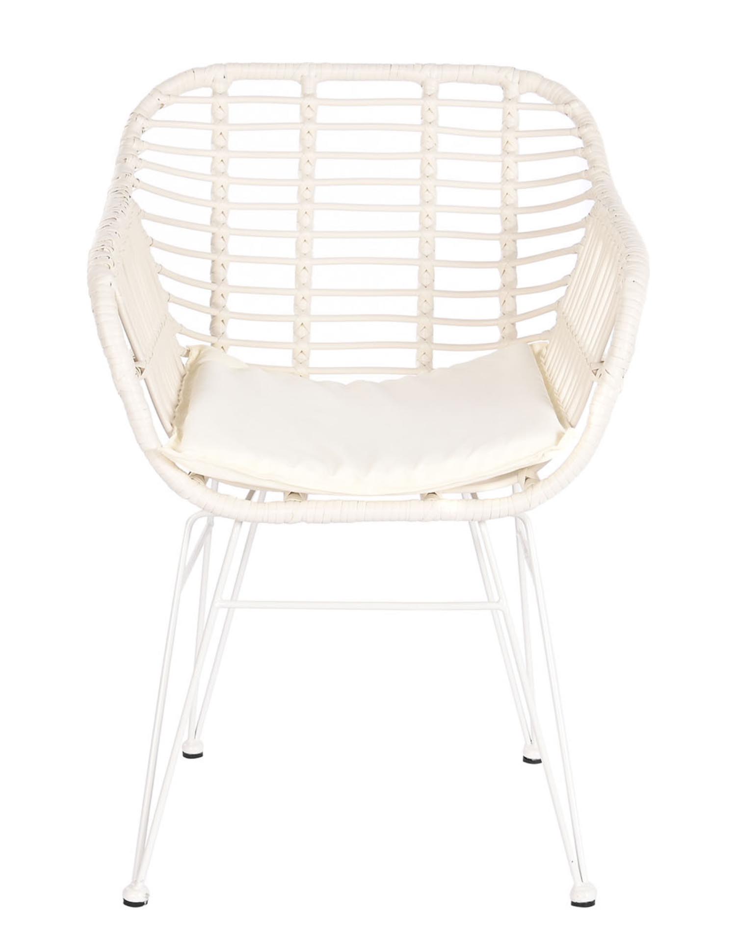 Ensemble de jardin avec table et 2 fauteuils en rotin synthétique et verre coloris blanc - 3