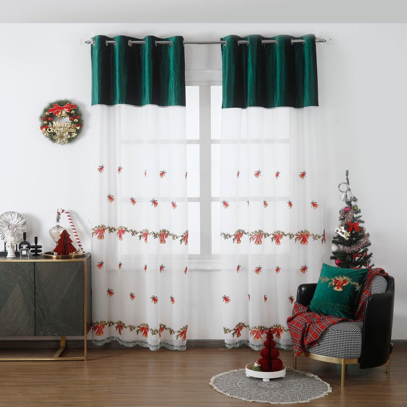 Cortina de navidad con estampado de papá noel verde 140*260cm-individual