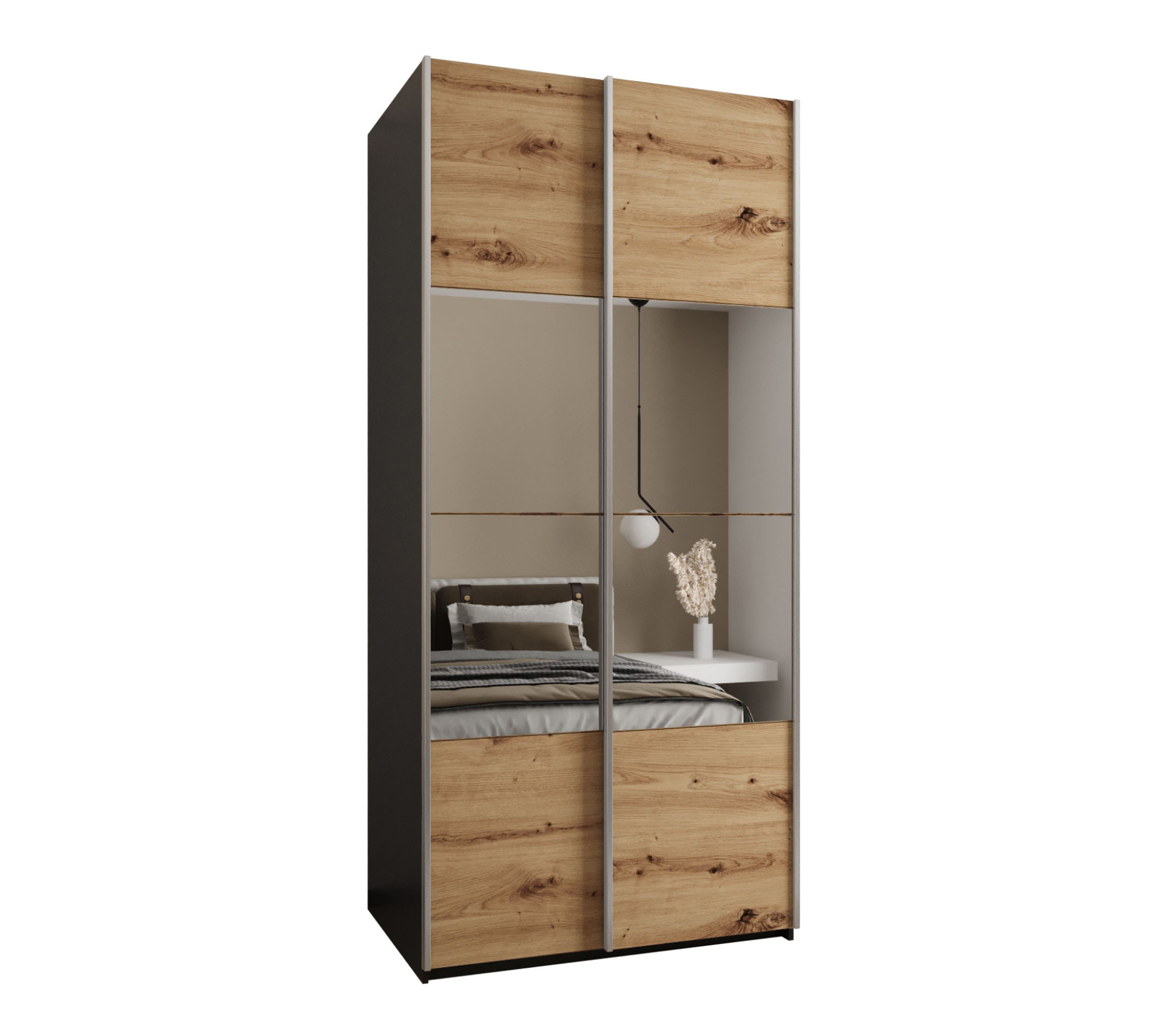 Szafa przesuwna wysoka Lux 4 100 x 64 x 245,5 cm czarny + artisan + u. srebrny - Abiks Meble