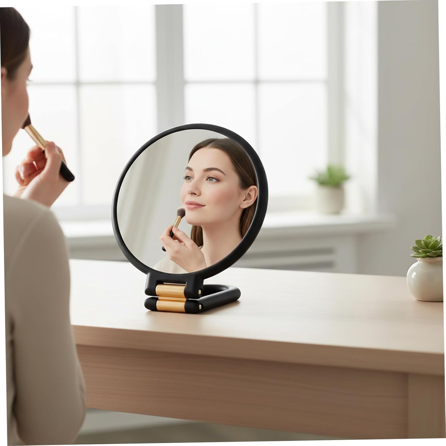 Miroir grossissant x50, miroir de maquillage double face avec poignée réglable à 360°, support mural/conception de table pour maquillage - 5