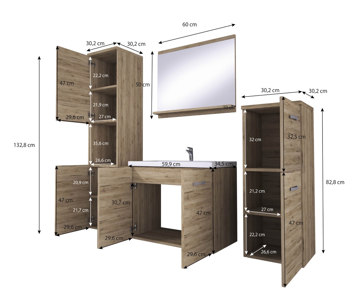 MINIO go for it, Ensemble de meubles de salle de bains 4 pièces Set MOLO, avec lavabo, chêne Lefkas - 6