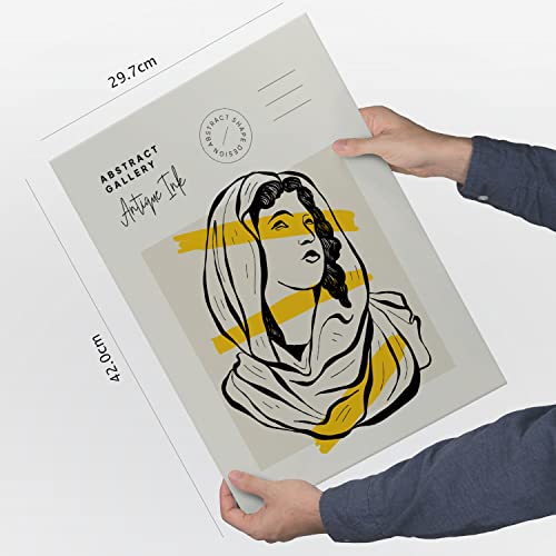 Nacnic Illustrations À L'encre Noire Et Jaune. Vierge Marie. Illustrations Artistiques Modernes Pour La Décoration Intérieure. A3 Sans Cadre