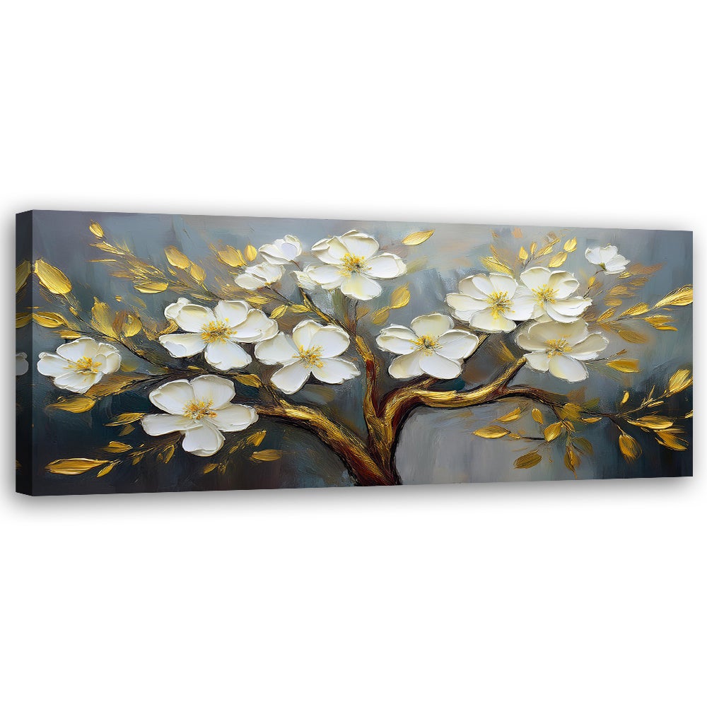 Obraz na płótnie, Białe Kwiaty Rośliny Drzewo 150x50