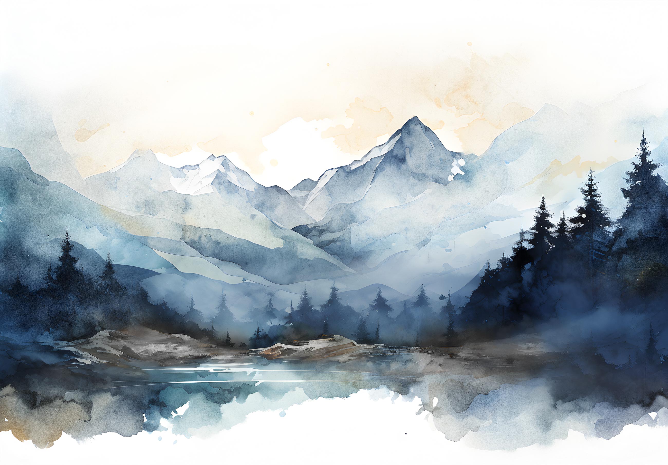 Papier Peint Intissé Panoramique Montagnes Enneigées, 250 Cm X 270 Cm