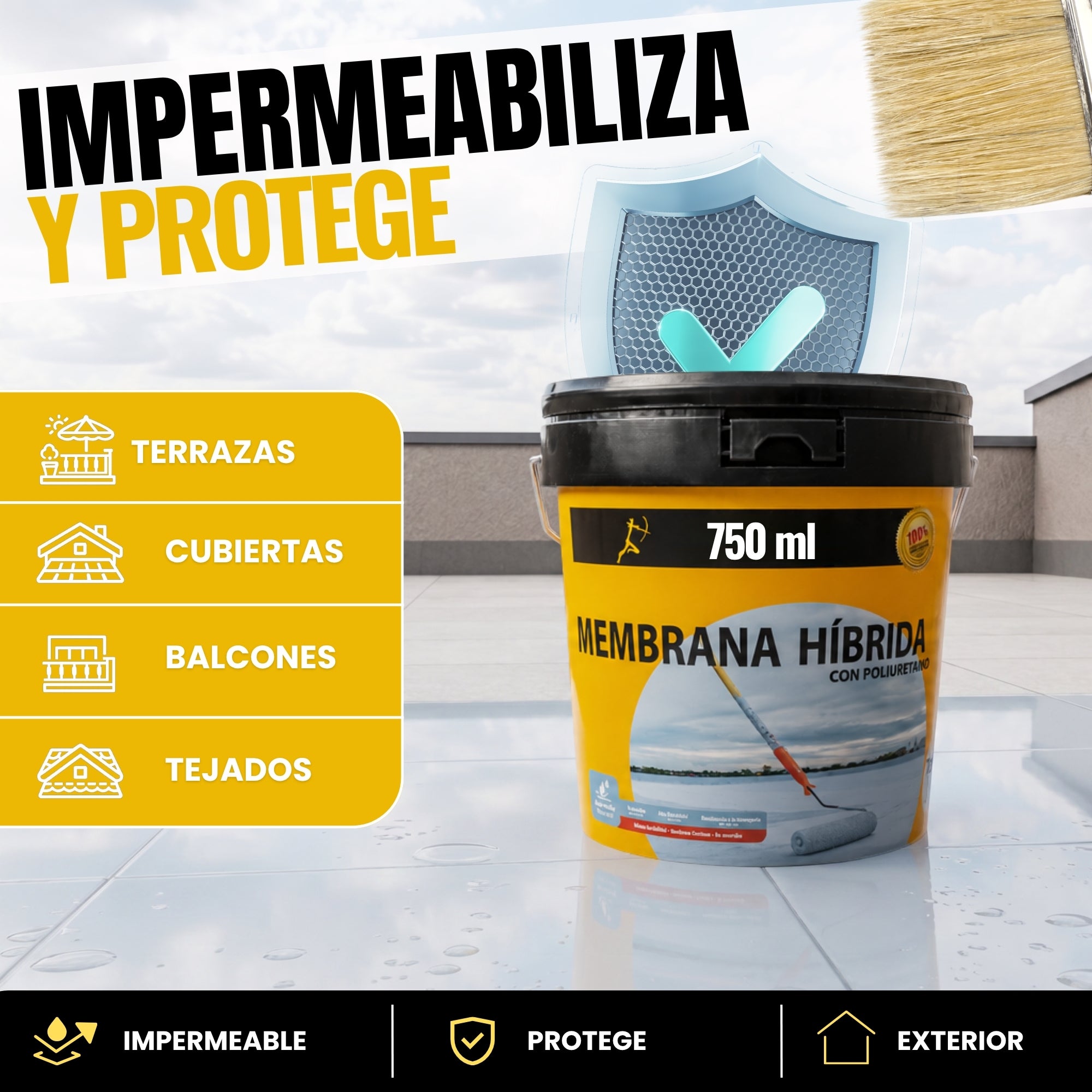 (Transparente, 14L) Revestimento Impermeabilizante Híbrido Poliuretano | Tinta Impermeável para Terraços, Telhados e Exteriores | Contra Fugas - 2