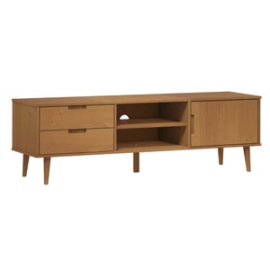 Mueble Tv Otta Madera Maciza Pino Marrón Blanco 113,5x43x57 Cm Vidaxl Con Ofertas En - 4