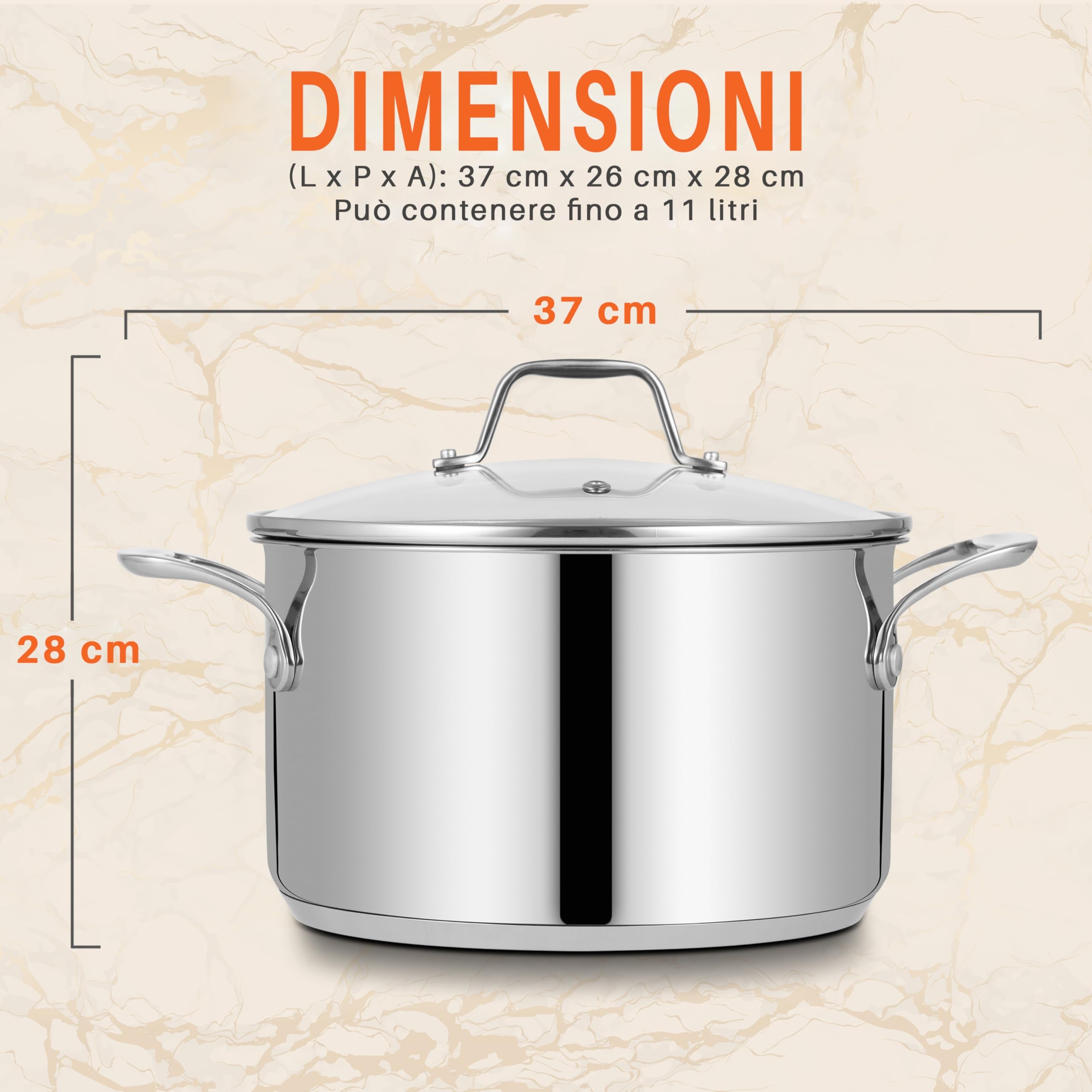 NutriChef Pentola in Acciaio Inox da 8 Litri, Grado Alimentare 18/8, Pesante, Adatta per Induzione, con Coperchio Trasparente, Ideale per Stufati e Co - 4