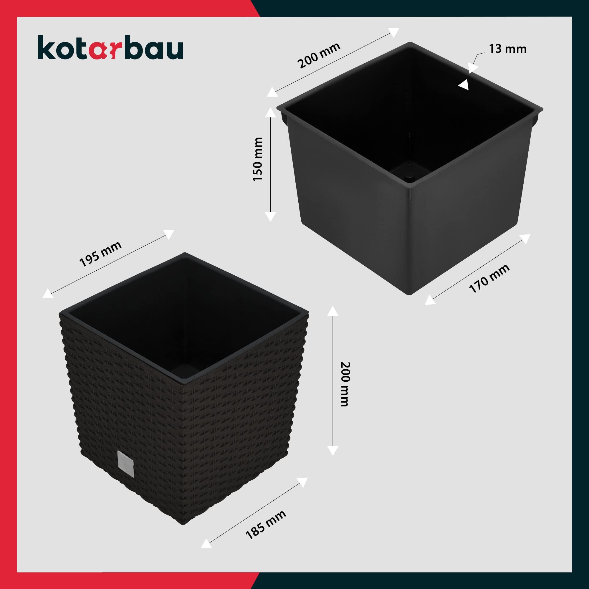 Lot de 2 Pots de Fleurs Umbra - 6,8 l - Hauteur : 20 cm - En Plastique - Avec Pot Intérieur - Pour l'Intérieur et l'Extérieur - KOTARBAU - 3