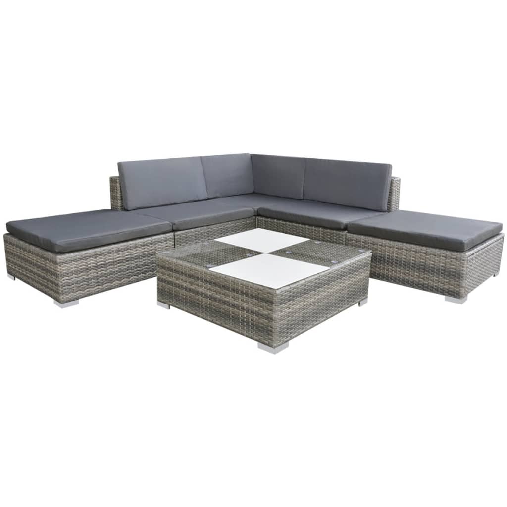 6-cz. zestaw wypoczynkowy do ogrodu, poduszki, szary, rattan PE vidaXL