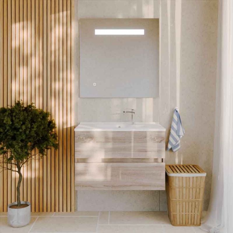 Meuble salle de bain 80 cm ROSALY avec plan vasque et miroir Elégance ht80- Bois- Plan vasque en Résine - 3