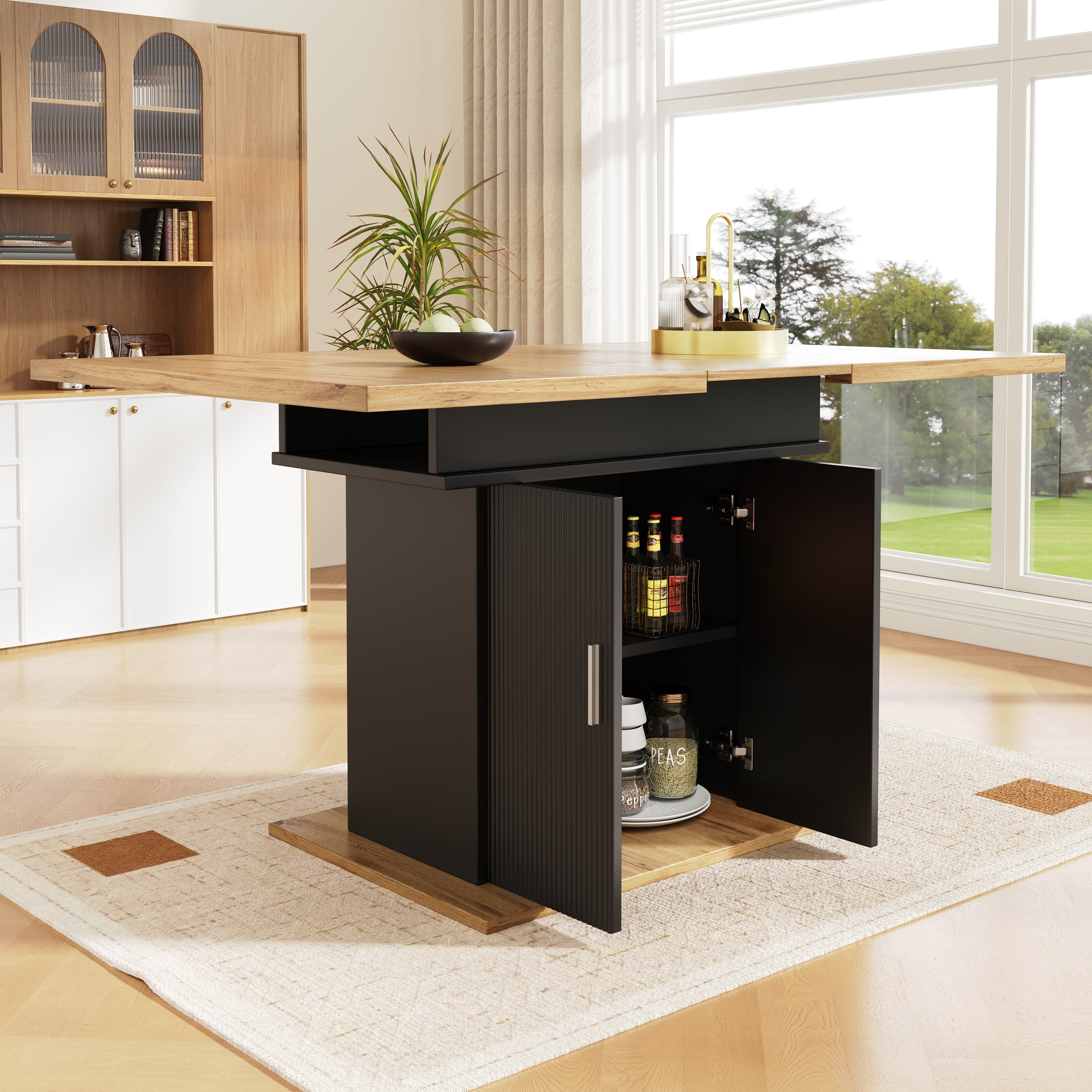 Table à manger estensible 4 à 6 couverts avec 2 portes - 110/140 x 70 x 76 cm - Bois MDF - pour cuisine et salon - Naturel - 2