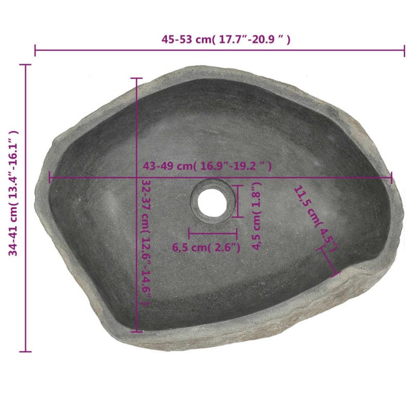 Lavabo en pierre de rivière Ovale (45 53)x(34 41) cm - 5