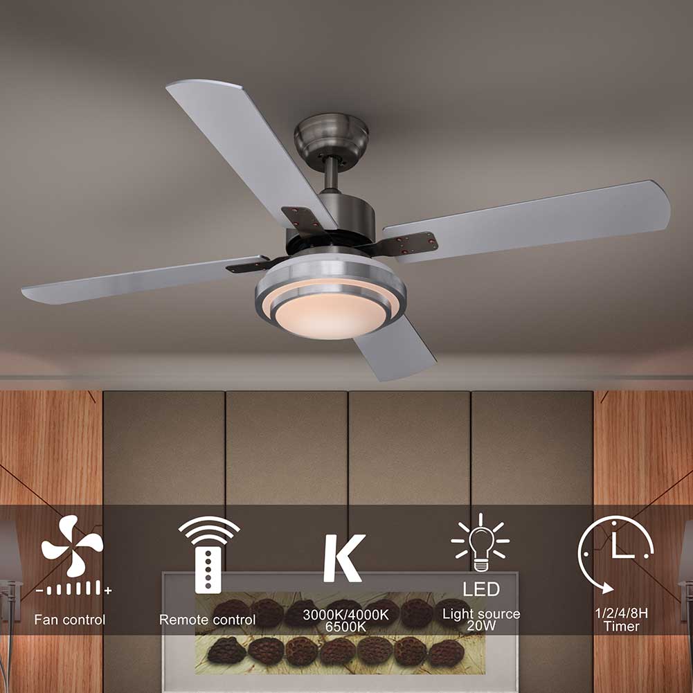 Ventilatore Da Soffitto Regolabile Con Illuminazione Moderna LED 36W Luce Velocità Del Vento Dimmerabili Telecomando Temporizzazione Plafoniera Silenzioso Letto Soggiorno 3 Velocità Silenzioso,Bianca