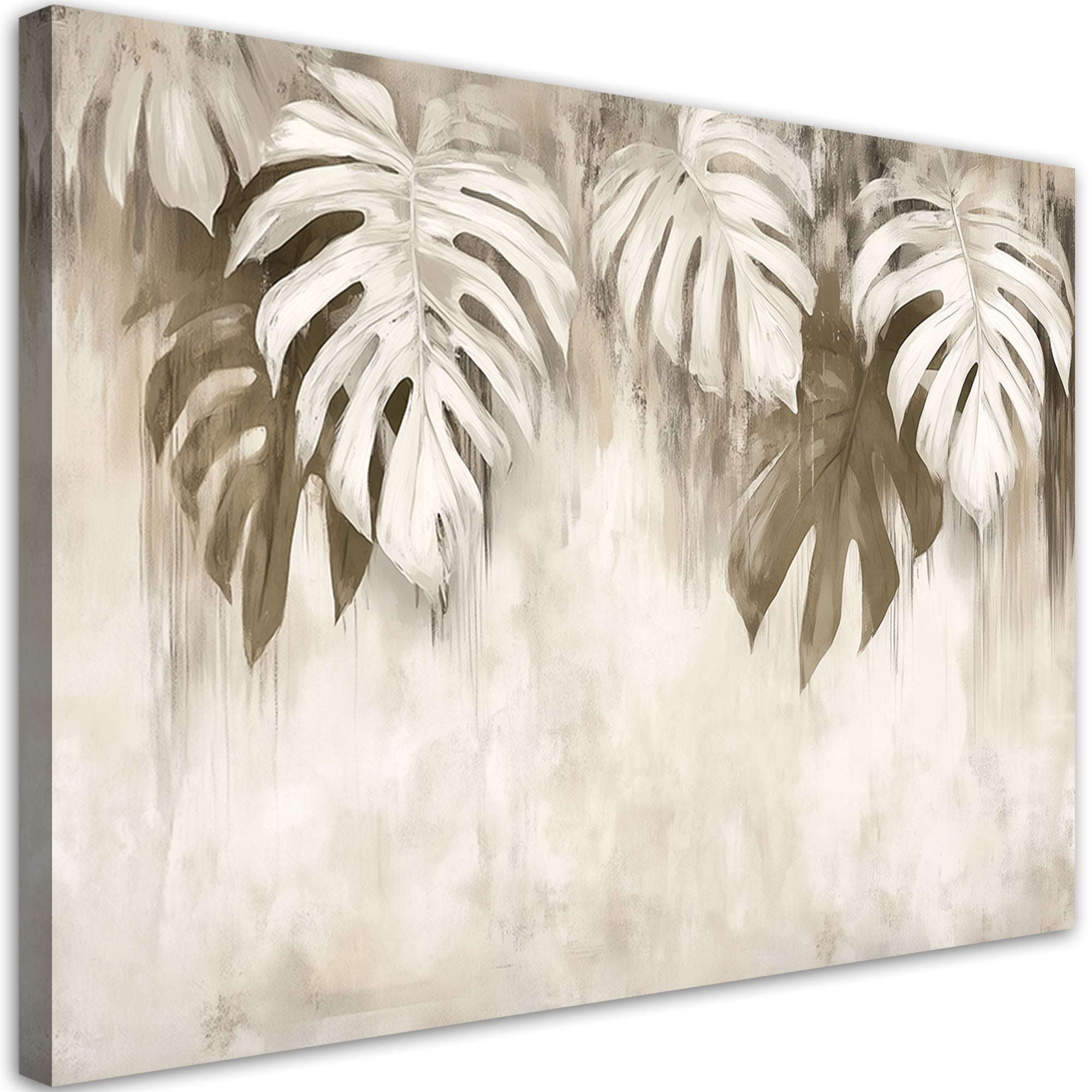 Obraz do salonu sypialni, Zwisające liście monstera beżowy 120x80