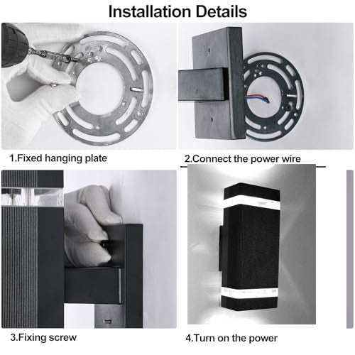 Set di 2 applique da parete moderne per esterni, in alluminio impermeabile, con luce dal basso verso l'alto, per verande e garage, 6000K (24*11cm) - 7