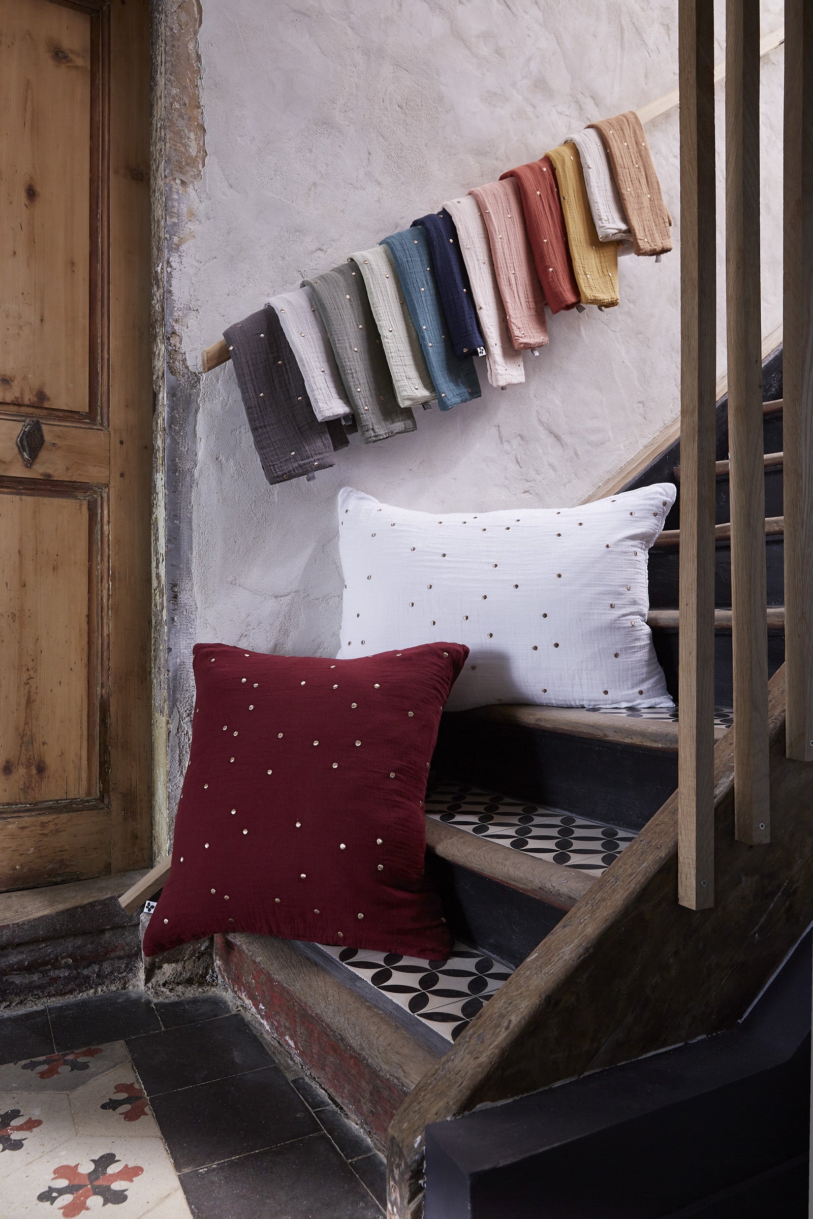 Taie d’Oreiller 60 x 60 cm – Gaze de Coton Brodée Fil Or – Gaïa Chic Eucalyptus - 4
