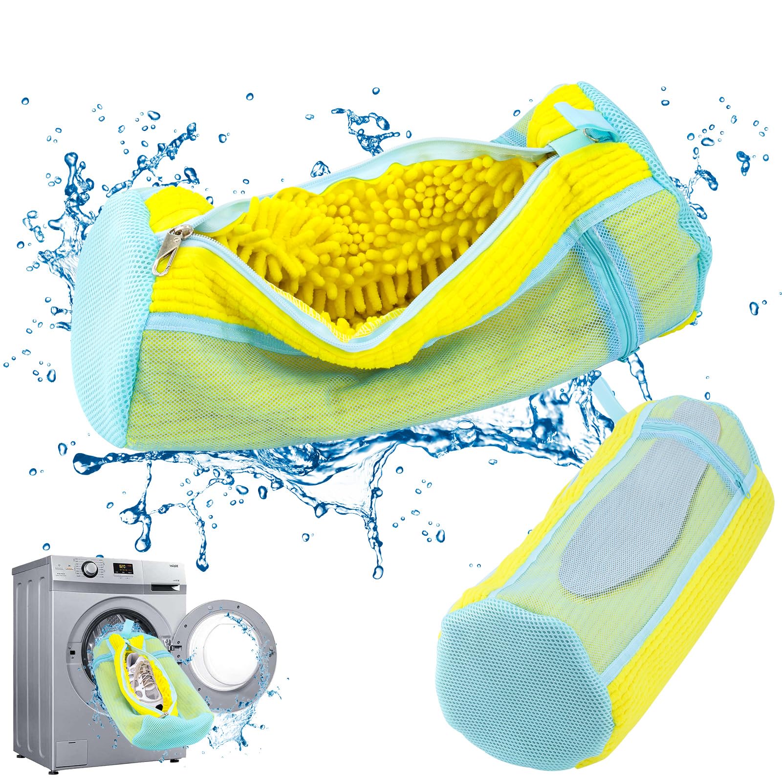 2 Sacchetti Per Lavare Le Scarpe In Nylon Giallo – Riutilizzabili, Con Cerniera, Per Lavatrice (39x19 Cm)