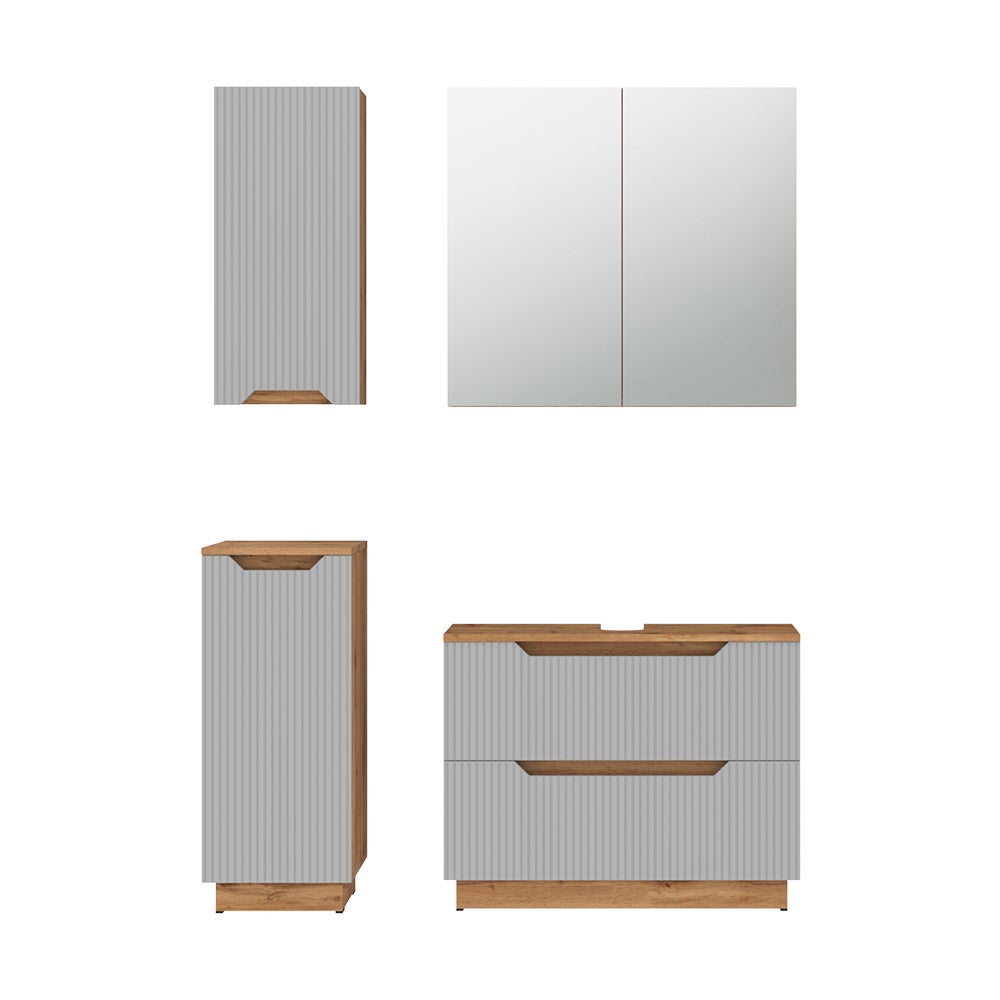 Vicco Zestaw mebli łazienkowych Lotta, Dąb/szary w paski, 4 części
