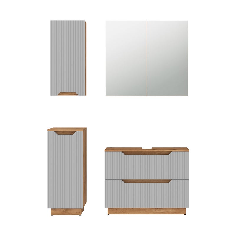 Vicco Zestaw mebli łazienkowych Lotta, Dąb/szary w paski, 4 części