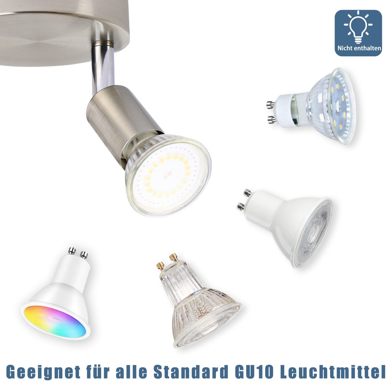 NETTLIFE LED 2 Focos de Techo GU10 Orientables 350°, Lámpara Moderna Redonda de Metal Níquel para Salón Dormitorio Sin Bombilla - 5