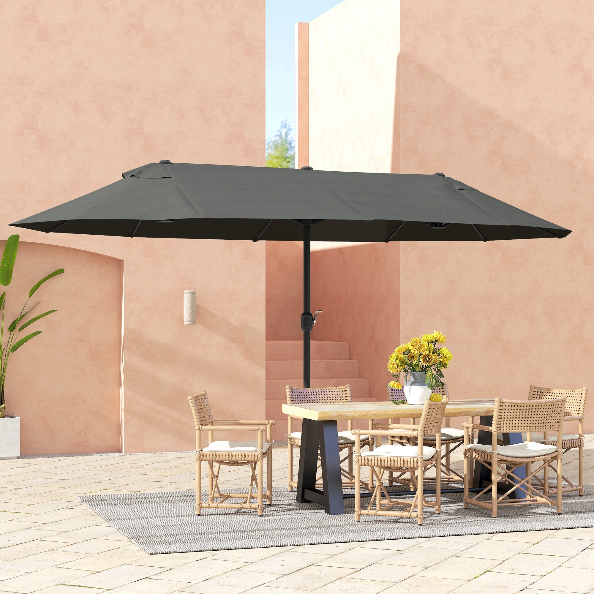 Chapéu de Sol Duplo Outsunny Cinzento Tela de Poliéster, Aço 460x270x240cm - 8