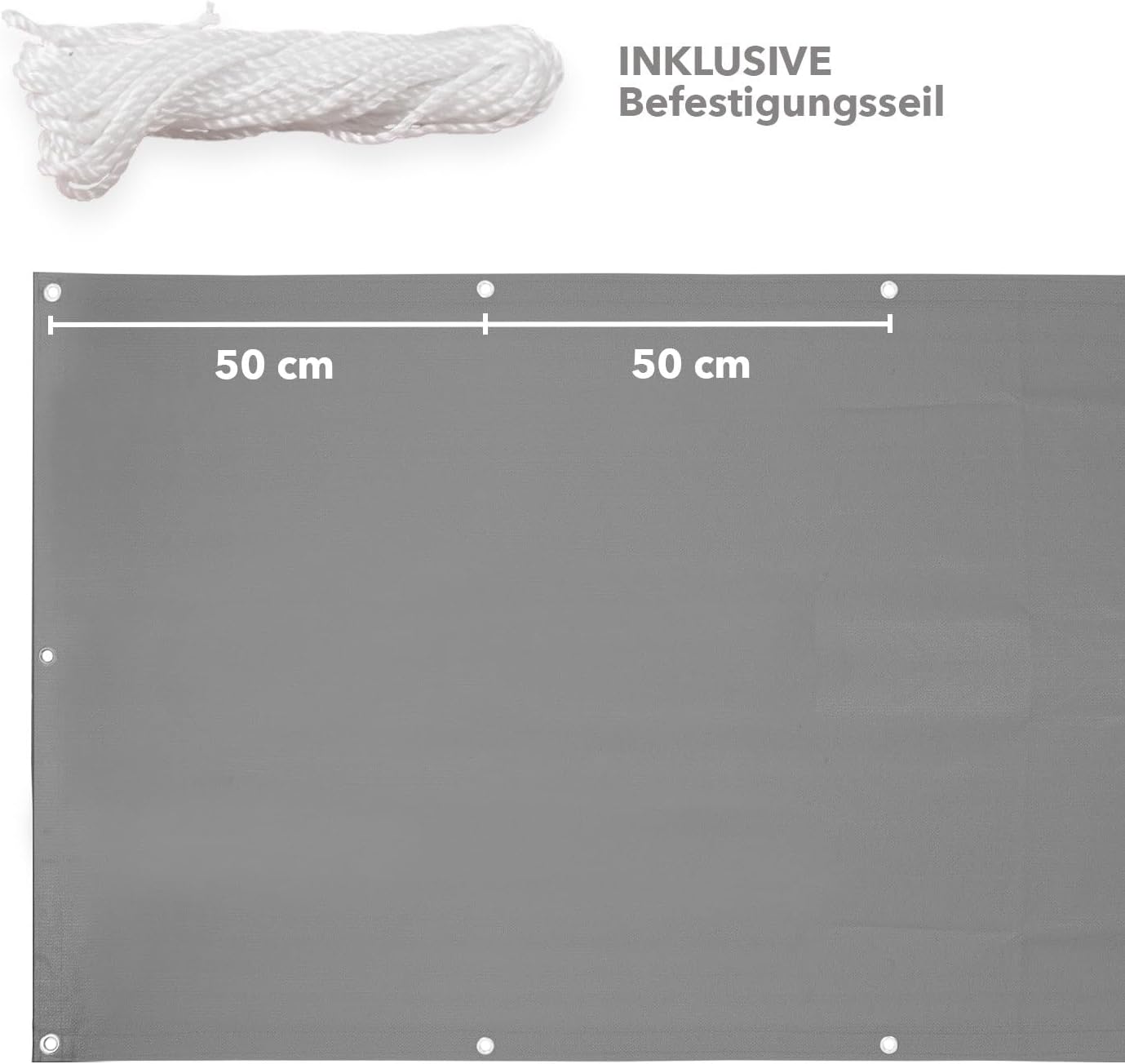 Brise-vue 5 Mètres pour balcon, Corde de fixation de 12 mètres incluse, Gris Argent - 4