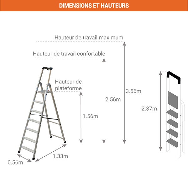 Escabeau 7 marches - Hauteur max. de travail 3.59m - Q60/7 - 2