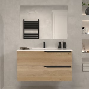 Meuble de salle de bain 100cm simple vasque - 2 tiroirs - madera miel (bois clair) - LUNA