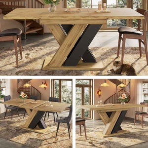 Tavolo Da Pranzo Telescopico Allungabile, 110-140 X 70 X 76 Cm, 3 Ripiani, MDF, Naturale E Nero
