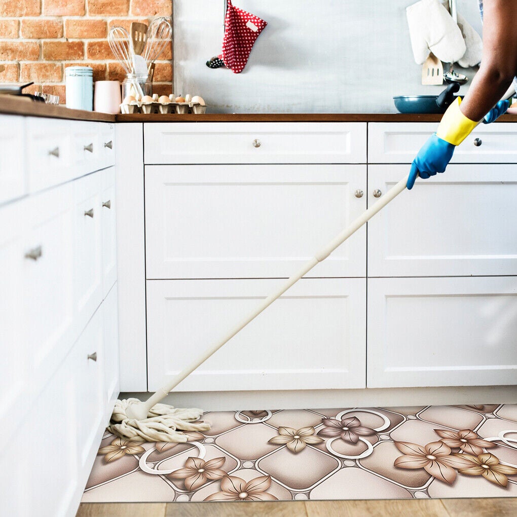 Dywan Kuchenny Pvc 51x190 cm Odporny Na Plamy Nowoczesny Biegacz Antypoślizgowe Zmywalny Elegancki Kwiatowy - 5