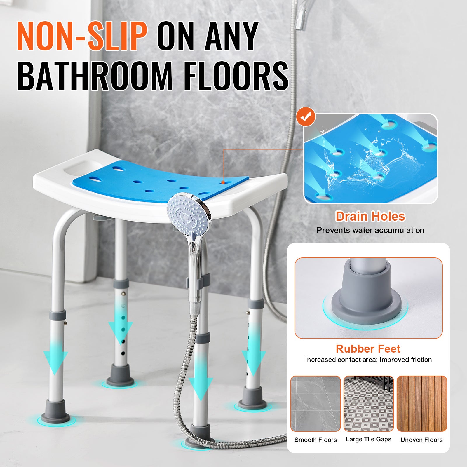 Silla de ducha ajustable,SucceBuy taburete antideslizante,capacidad 158,8 kg,ideal para personas mayores y discapacitadas - 5