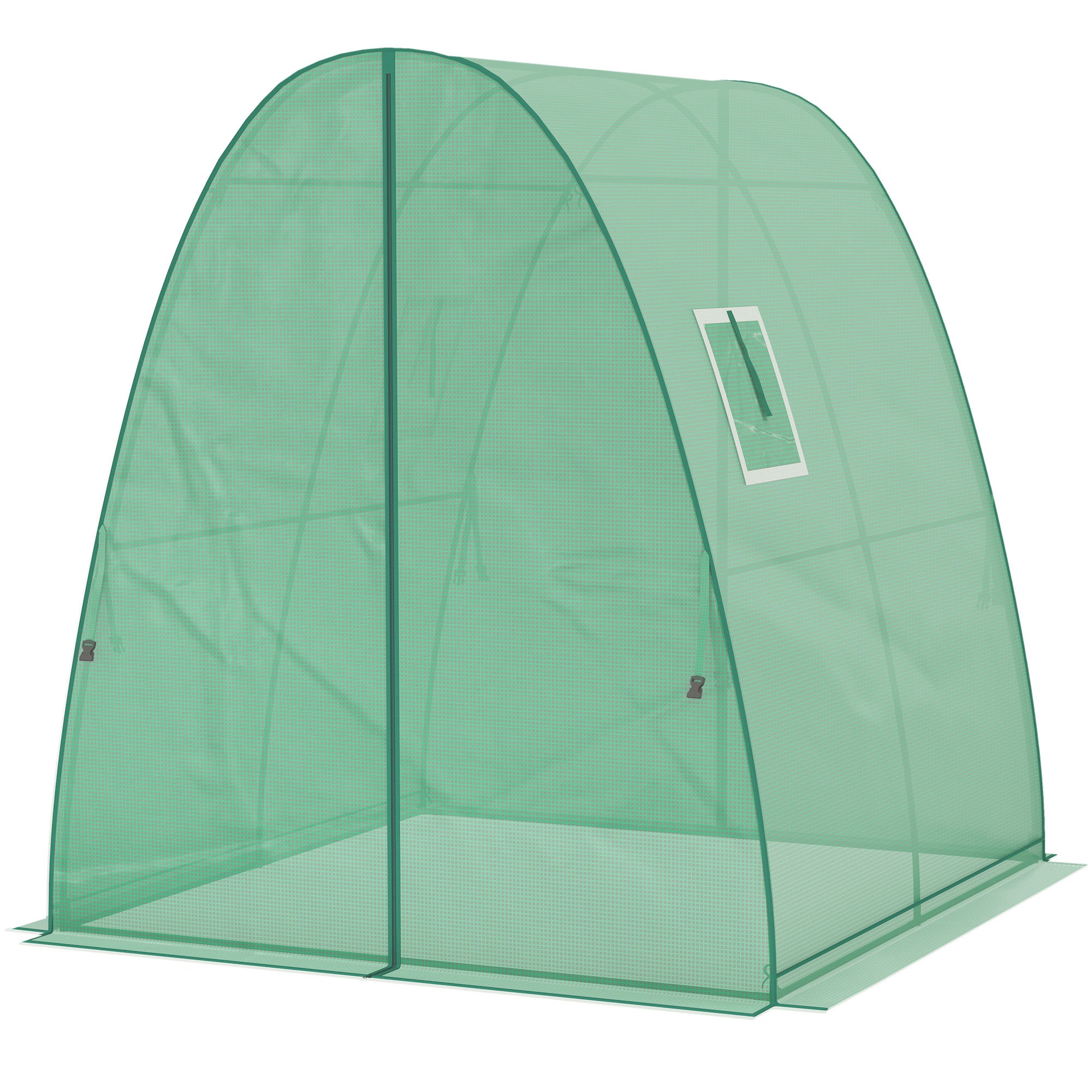 Serre voûtée avec sacs de sable et bâche plastique, 2 portes enroulables, fenêtres en filet, portable, 1,8 x 1,8 x 2 m, verte - 2