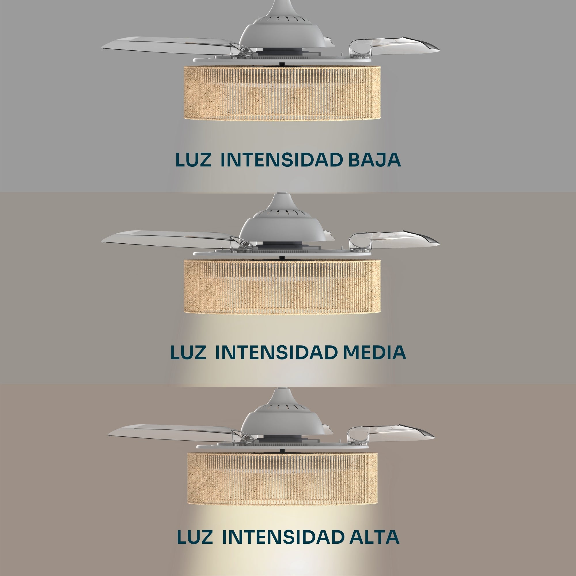 Mellerware - Ventoinha de teto LED regulável Brizy Bright Rattan Sand, acolhedora, verão/inverno, temporizador 8h, até 25 m², para tetos inclinados - 6