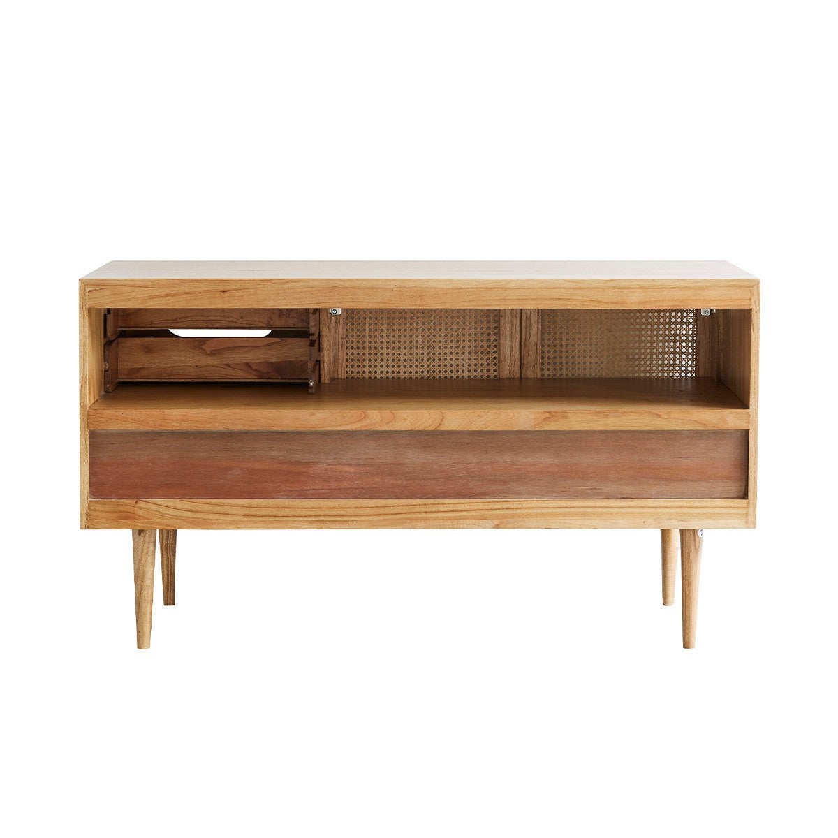Meuble sous vasque en mindi massif et cannage 135 cm HANA - 6