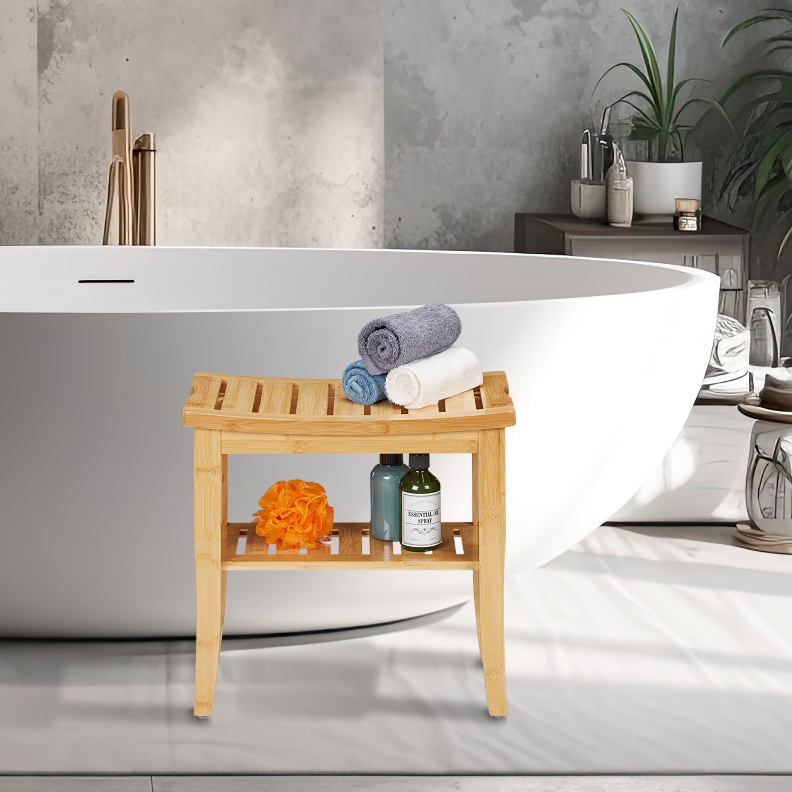 Tabouret en bambou, HxLxP: 45,5 x 48 x 25 cm, charge : 150 kg, banc en bois avec pieds antidérapants, nature, Relaxdays - 2