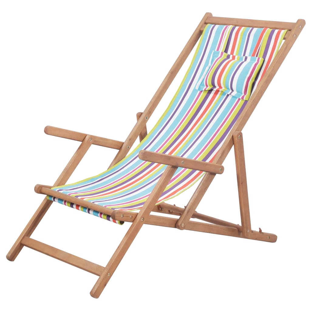 Chaise Pliable De Plage Tissu Et Cadre En Bois Multicolore Vidaxl