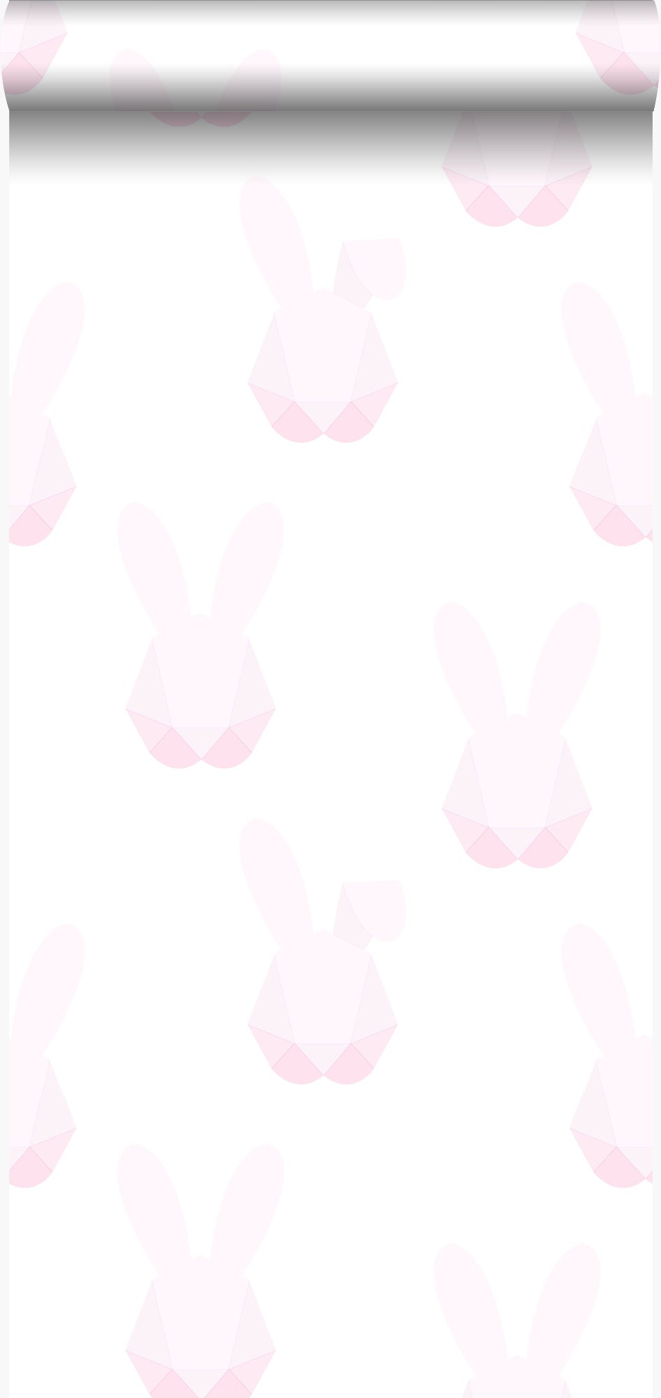 Papel pintado conejos origami rosa cipria pastel claro y verde menta pastel claro - 53 cm x 10.05 m - origin wallcoverings