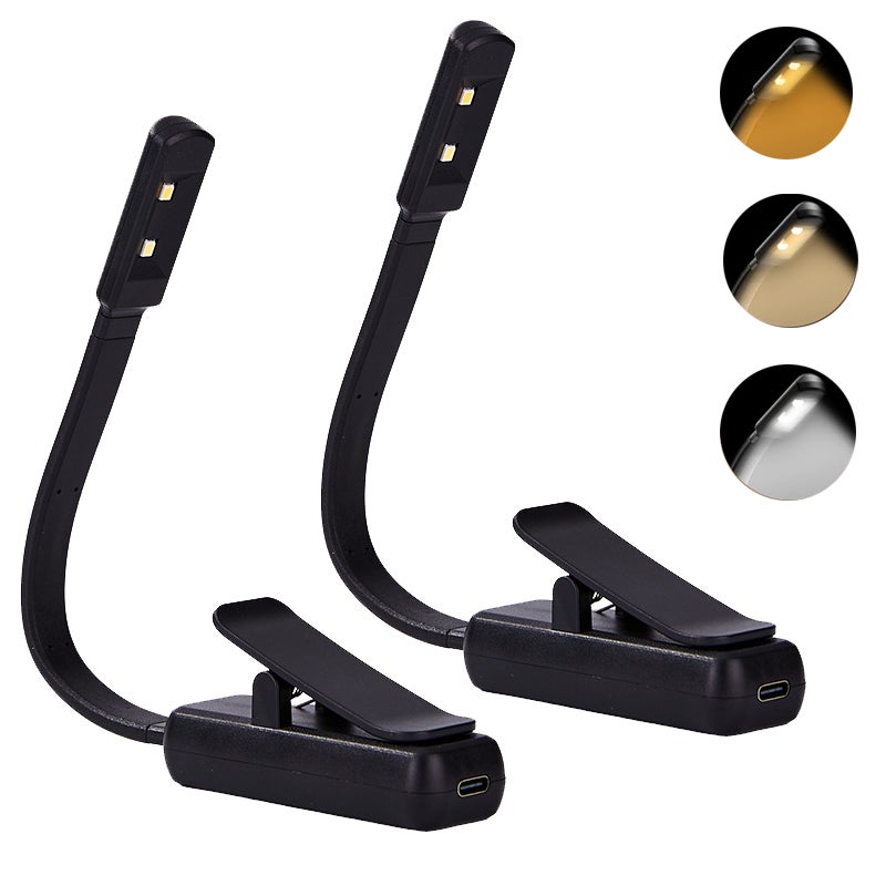 Lampka nocna do czytania, zestaw 2 sztuk, 3 kolory, płynnie ściemniana, przenośna zakładka z klipsem, ładowalna