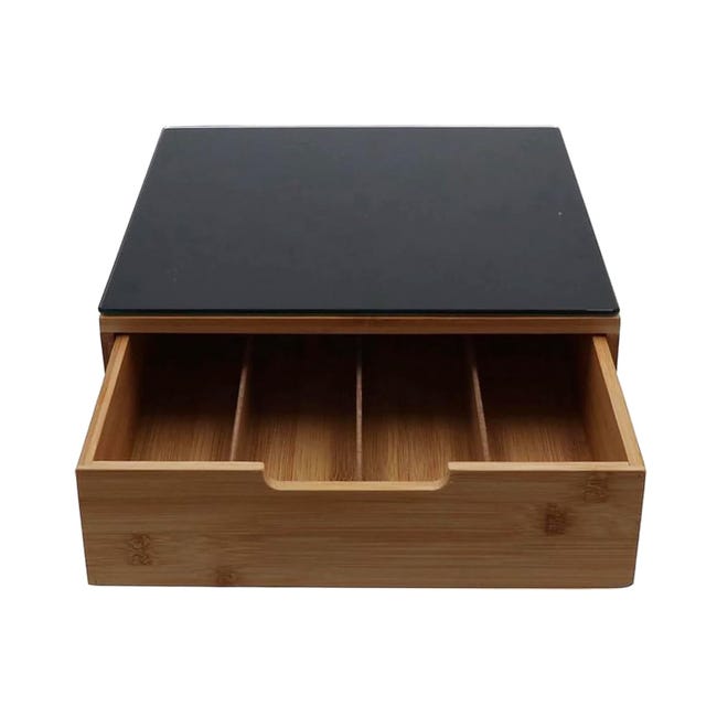Portacapsule Cafissimo In Bambù – Contiene 28 Cialde, Organizer Da Cucina, 34.5x26x11 Cm