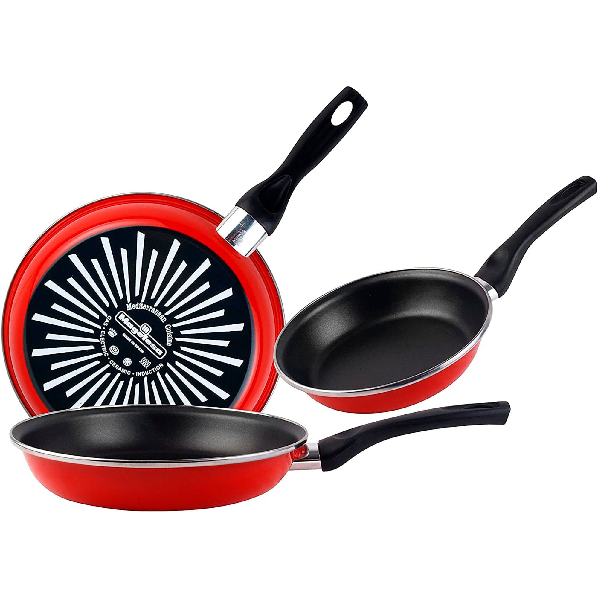 Magefesa  Juego 3 Sartenes 18-20-24Cm, Inducción, Antiadherente Bicapa Libre De Pfoa, Acero Vitrificado, Grana Rojo , Leroy Merlin