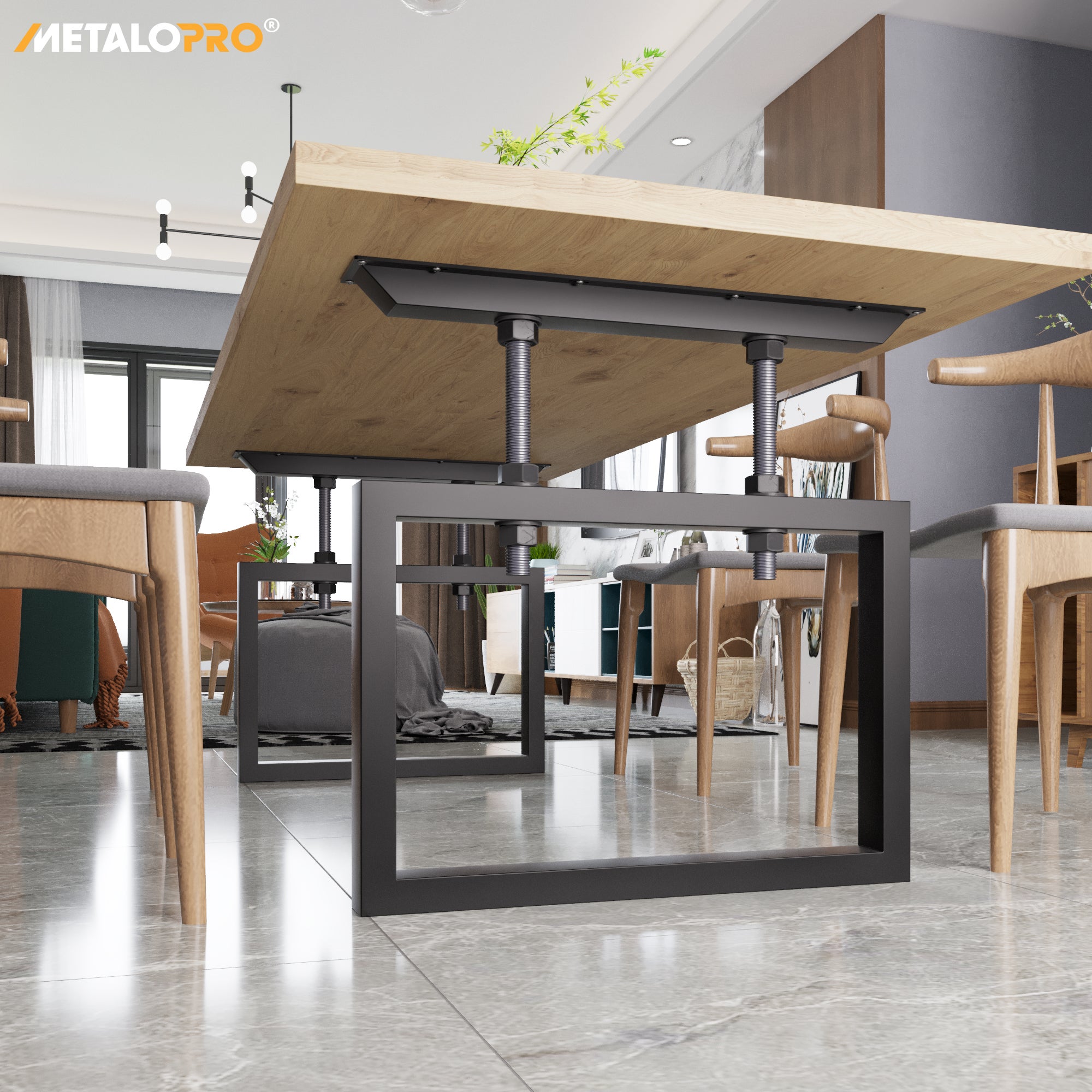 MetaloPro Pieds de Table en Métal Noir avec Réglage en Hauteur - Set de 2 - 8