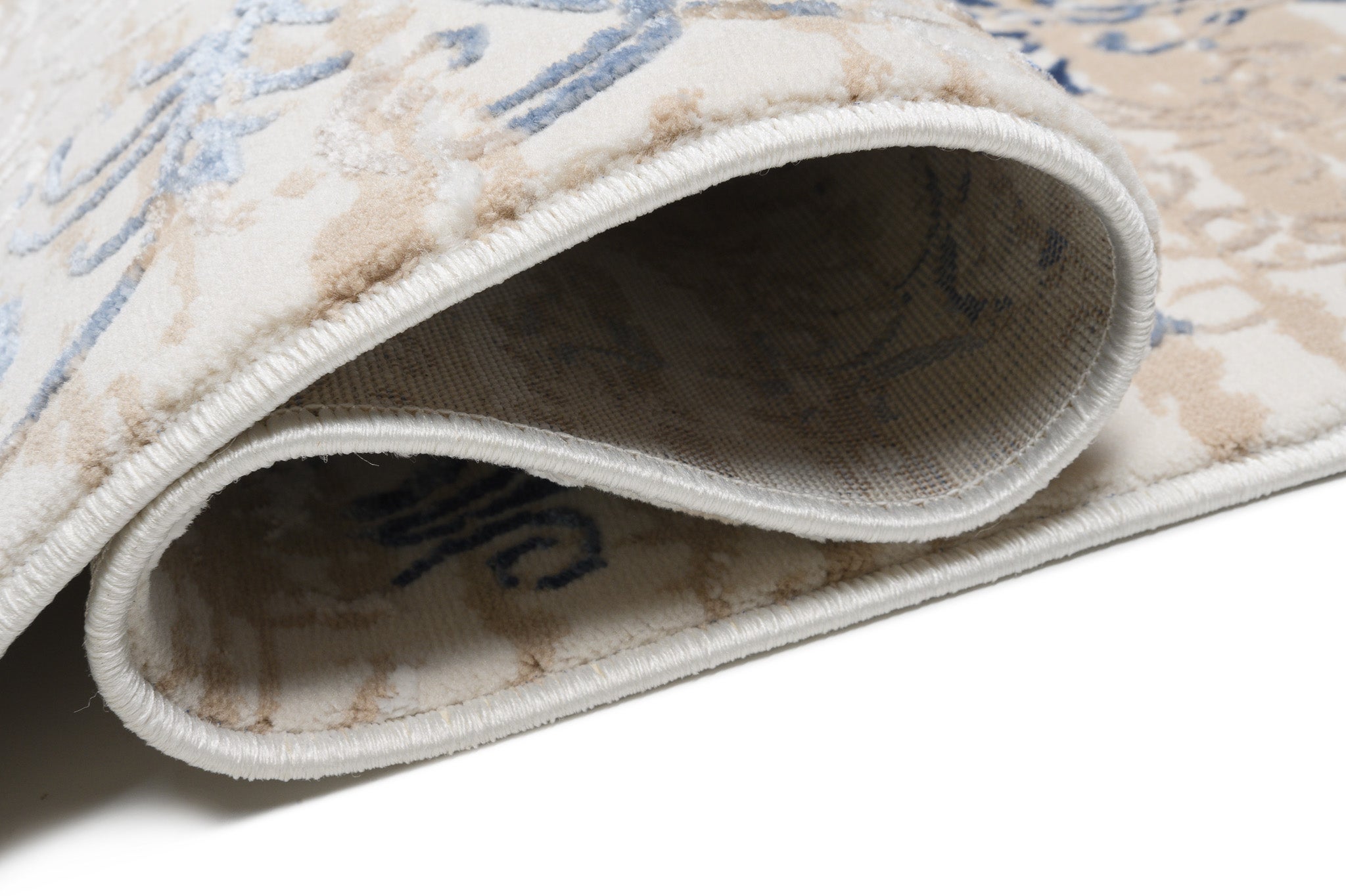 TAPISO Hera Tapis Salon Chambre Brillant Crème Beige Bleu Vintage Floral Ornamental Bordé Moucheté Effet 3D OEKO-TEX 80 x 150 cm - 3