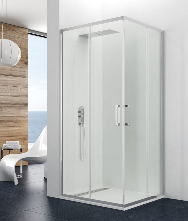 Paravan de duș de colț PRESTIGE 150x90 cm (144-147/87-90) crom lucios sticlă transparent