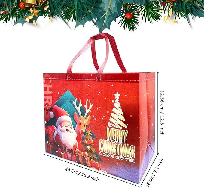4 sacchetti regalo di Natale, borse di Natale con manici, borse natalizie multifunzionali in