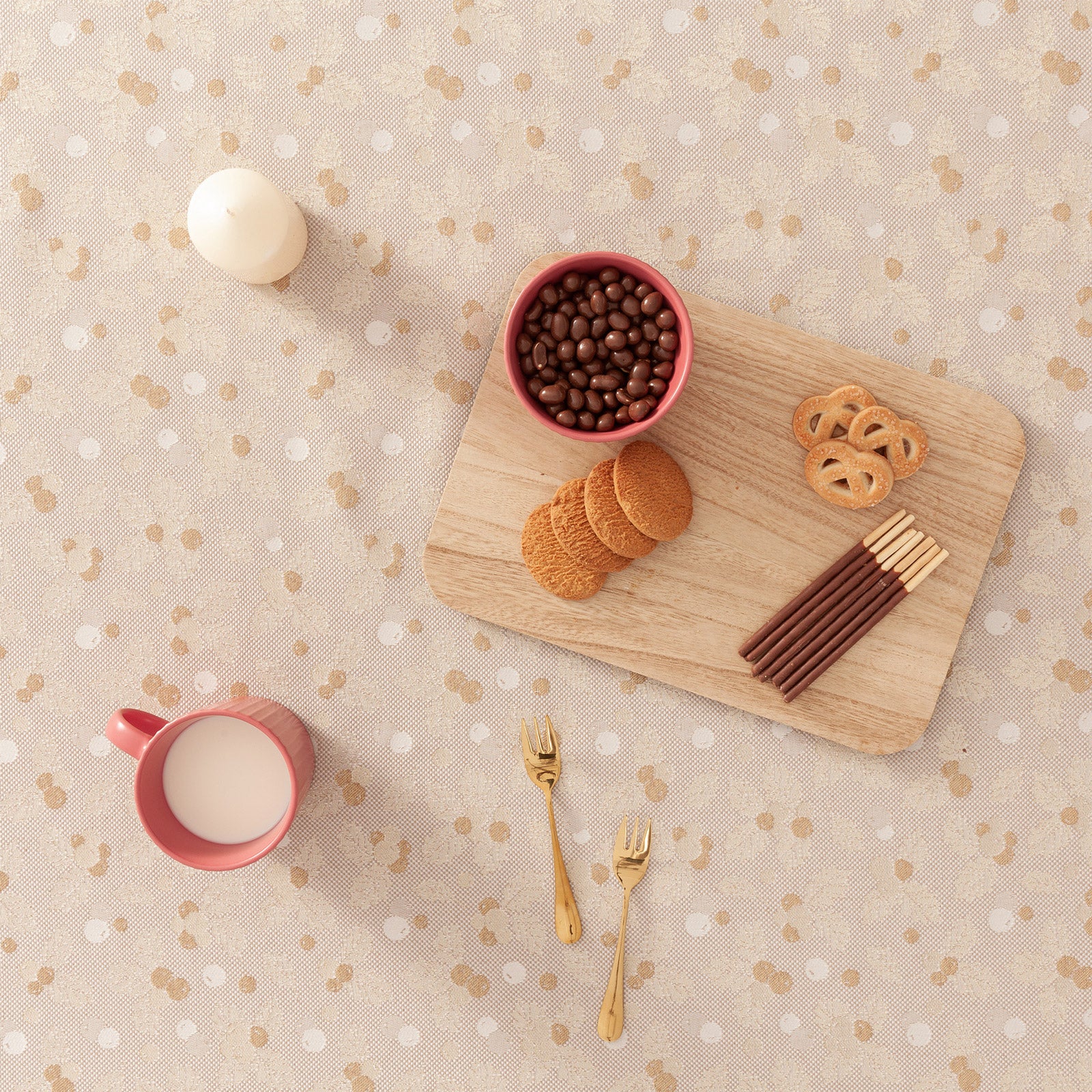 Tovaglia di Natale rettangolare in cotone jacquard beige e oro 140x240 cm - Frost - 3