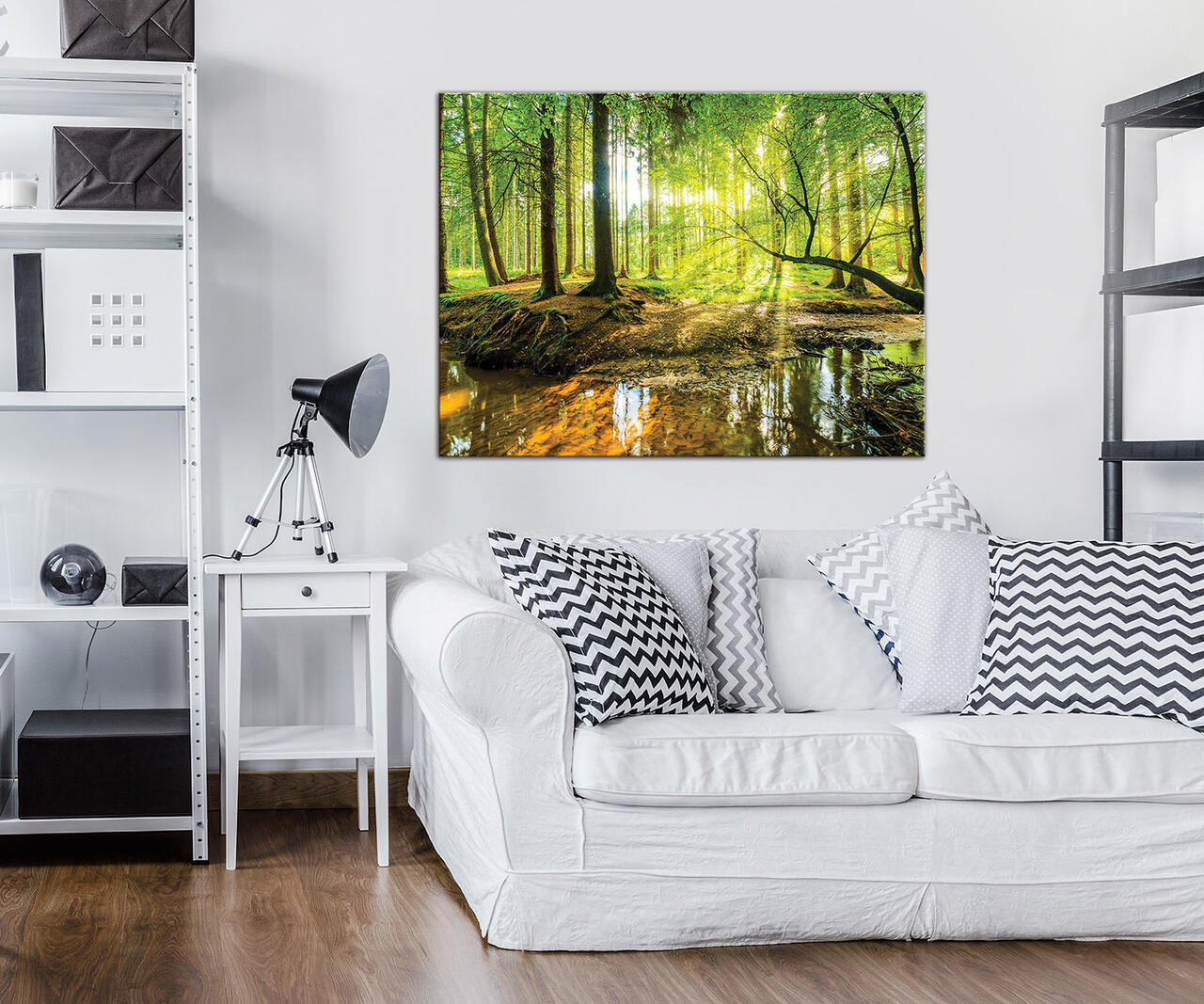 Impression sur Toile Forêt Ensoleillé Paysage Nature Moderne 100x75 cm XXL Tableau Décoration Murale Intissée pour Salon Chambre pret a accroche - 6